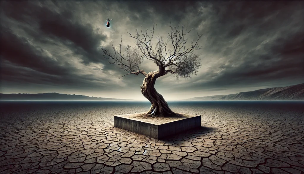 枯れたオリーブの木が暗示する死