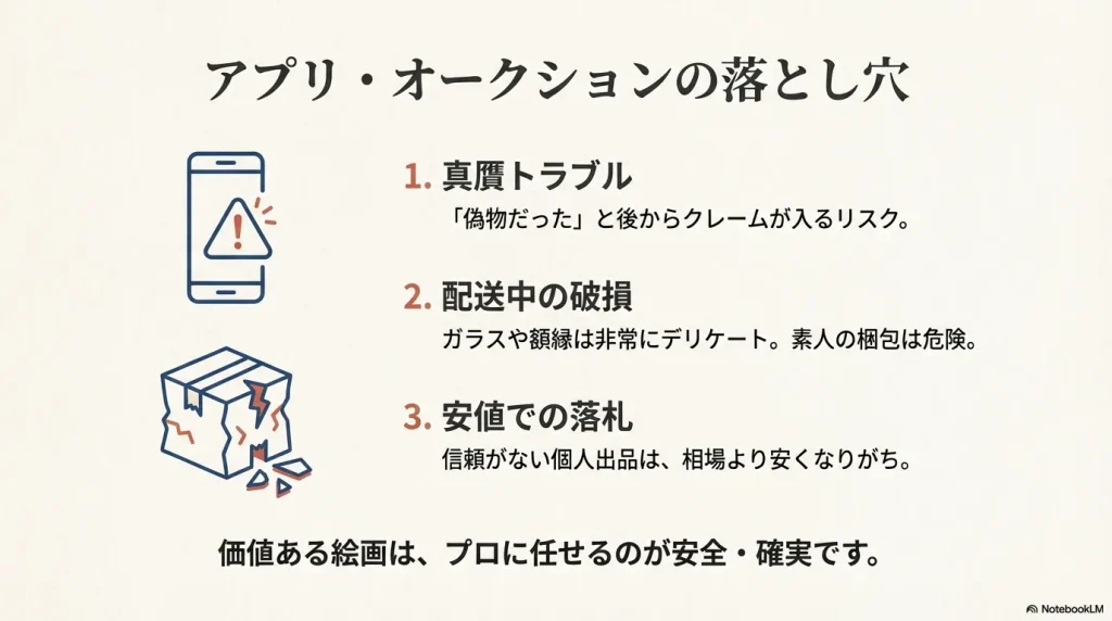 個人間取引のトラブル。真贋クレーム、配送中の破損、相場より安くなるリスク