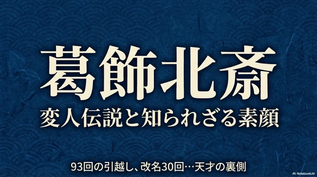 葛飾北斎の変人伝説と知られざる素顔を紹介するタイトルスライド