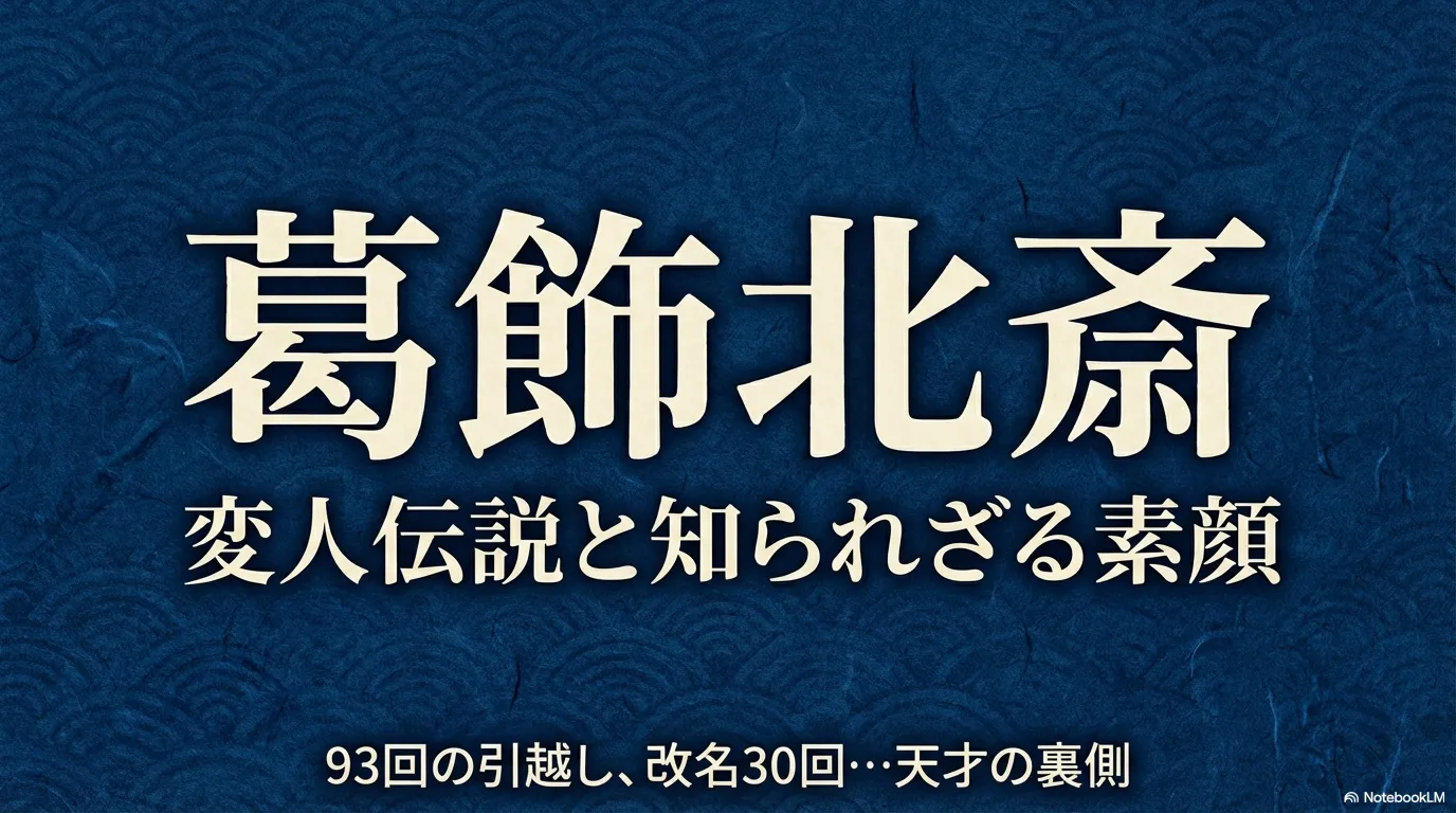 葛飾北斎の変人伝説と知られざる素顔を紹介するタイトルスライド