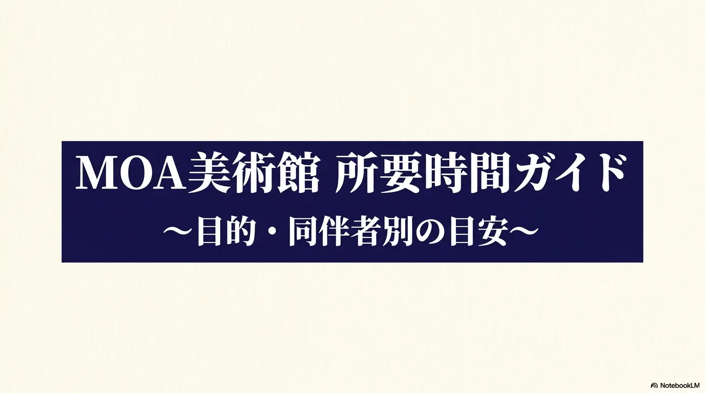 MOA美術館の所要時間ガイドの表紙画像。目的・同伴者別の目安について 。